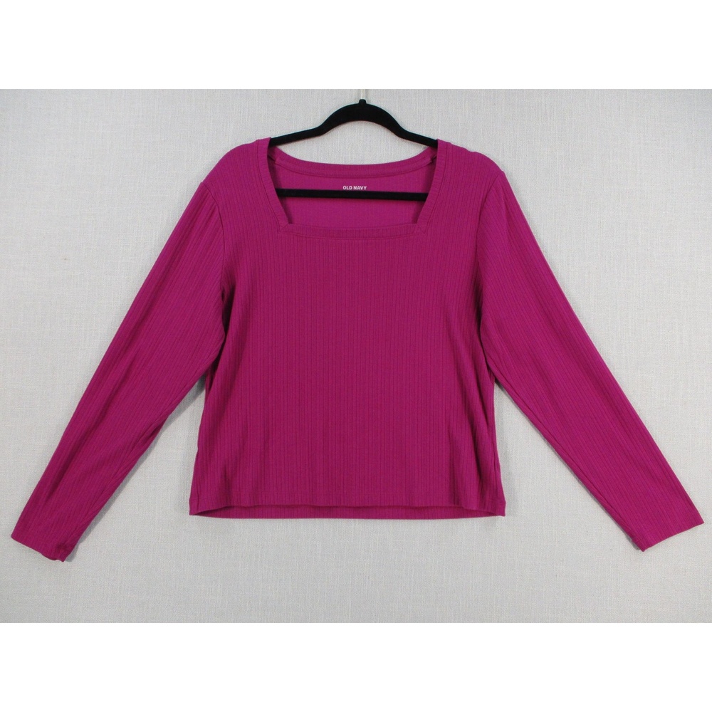 OLD NAVY Fuchsia Ribbed Modern Casual Square Neck Long Sleeve Top Womens Size XL